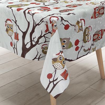 KEVKUS C144340 Christmas Advent Owl Oilcloth Tablecloth – Round 140 cm, Cut Edge