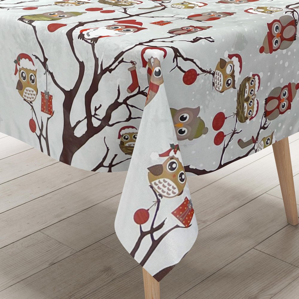 KEVKUS C144340 Christmas Advent Owl Oilcloth Tablecloth – Round 140 cm, Cut Edge