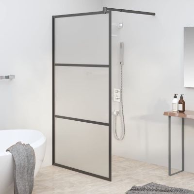 Homgoday Walk-In Shower Screen 100 x 195 cm, Matte Tempered Glass, Black, Model 151878