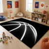Jiospet Basketball Rug, Black, 5 ft, Rectangular, Indoor, Water-Resistant view 1