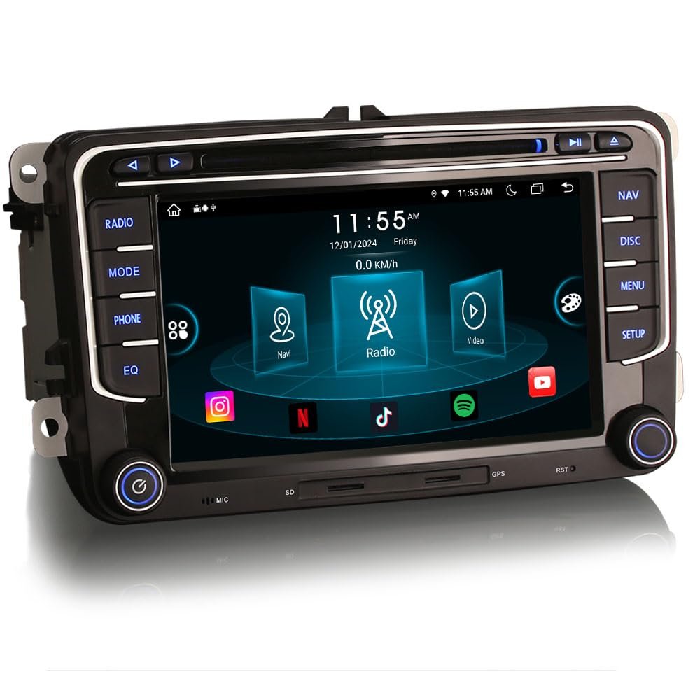 GONFEN 8-Core 4GB+64GB Android 14 GPS Car Stereo for VW Caddy, Passat, Golf, Jetta, Touran, Skoda Superb and SEAT