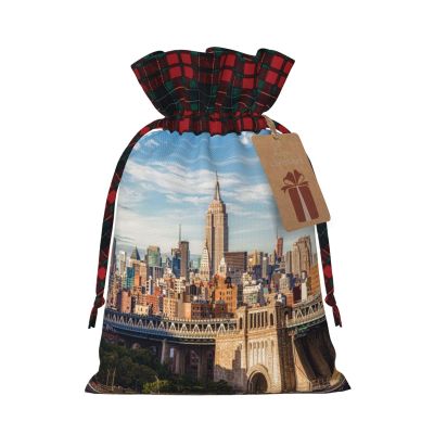 New York City Christmas Burlap Drawstring Gift Bag