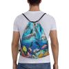 Personalized Ocean Dolphin Print Drawstring Backpack, Black, M view 2