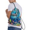 Personalized Ocean Dolphin Print Drawstring Backpack, Black, M view 3