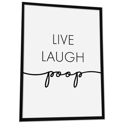 JUHMI Bathroom Decor Print, HD Art Print with Wooden Frame, “Live Laugh Poop,” 30 x 40 cm