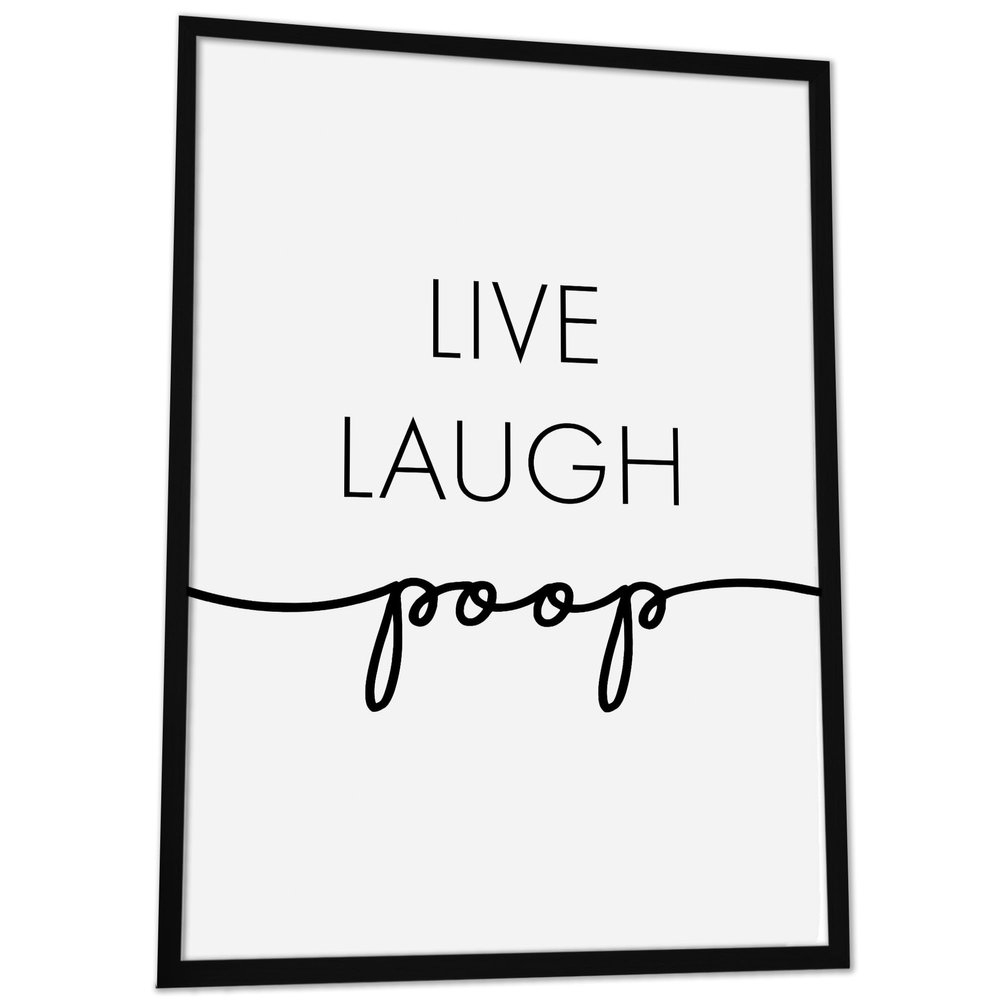 JUHMI Bathroom Decor Print, HD Art Print with Wooden Frame, “Live Laugh Poop,” 30 x 40 cm