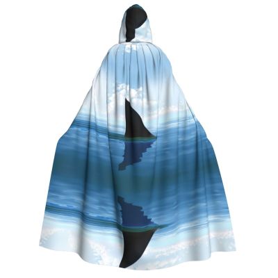 Jadery Blue Fish Halloween Hooded Cape for Adults