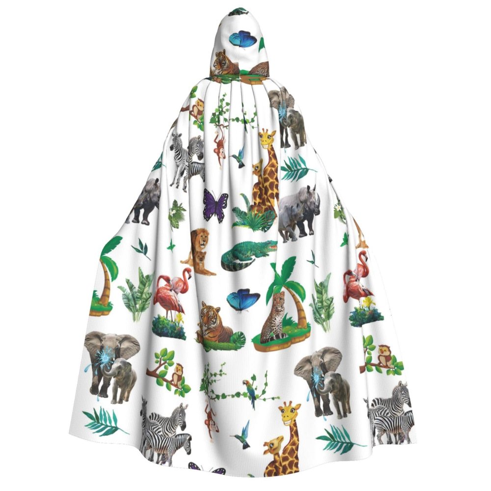 Cartoon Zoo Wild Jungle Animals Halloween Hooded Cloak Costume for Adults
