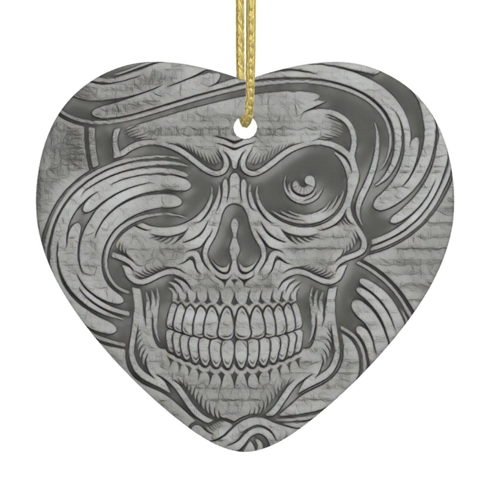 LAMAME Venom Skull Heart-Shaped Ceramic Christmas Tree Ornament