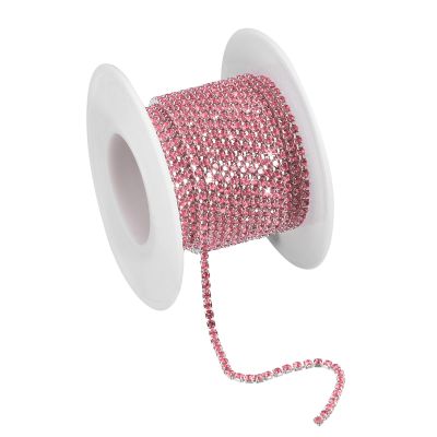 Sourcing Map 1 Roll 5 m x 2 mm Crystal Rhinestone Chain, Silver Rose Pink