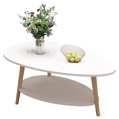 HUOLE Two-Tier Coffee Table, White, 90 x 60 x 40 cm