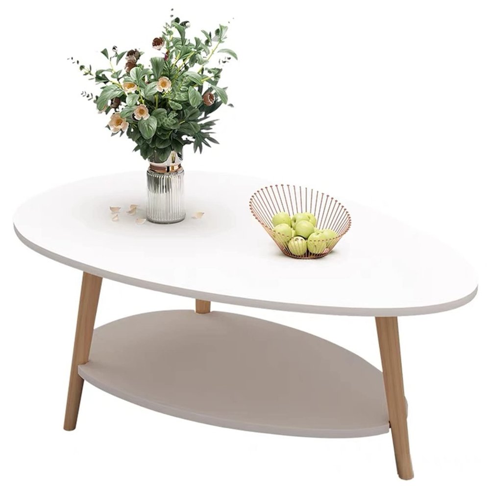 HUOLE Two-Tier Coffee Table, White, 90 x 60 x 40 cm