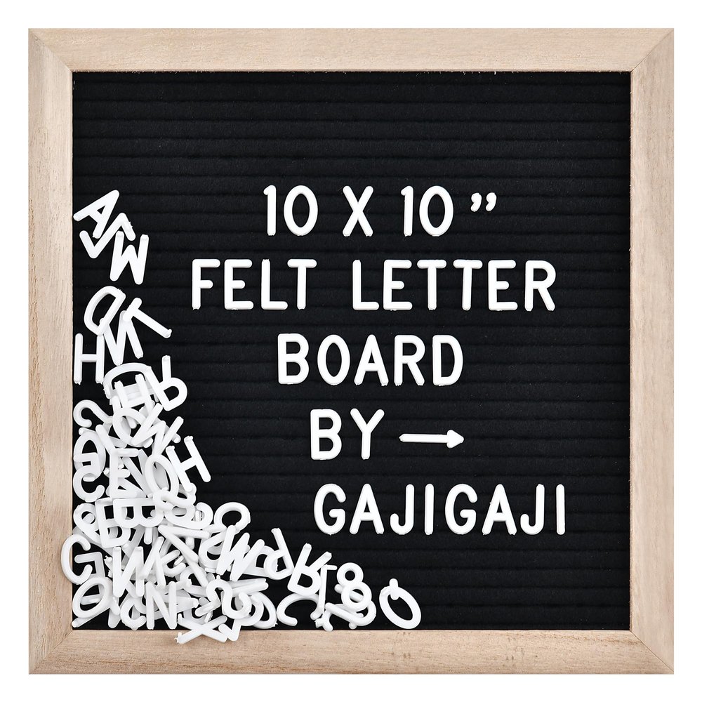 Felt Letter Board with 294 Letters, Numbers and Symbols, 25.4 x 25.4 cm, Black
