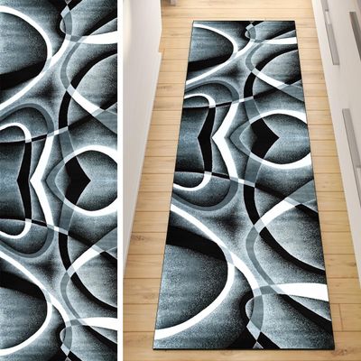 QQrunner Washable Non-Slip Hallway Runner Rug, Gray/Black, Custom Width 40–120 cm