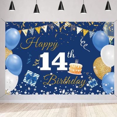 14th Birthday Banner, Blue