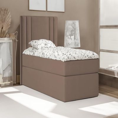 Best MINI Single Box Spring Bed with Bonell Mattress and Storage (Brown – Itaka 20, 100x200 cm)