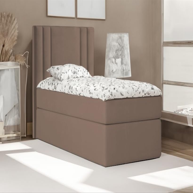 Best MINI Single Box Spring Bed with Bonell Mattress and Storage (Brown – Itaka 20, 100x200 cm)