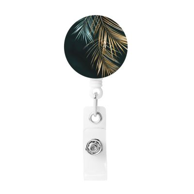 Gold Plant Leaves Retractable Badge Holder with Key Ring