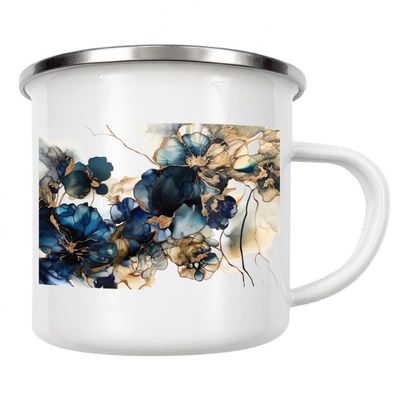 artboxONE Navy and Gold Botanicals K by Riley B Enamel Mug - Floral Enamel Cup