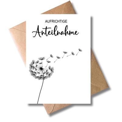 WBdesignz Minimalist Sympathy Card with Envelope, Dandelion Design, DIN A6