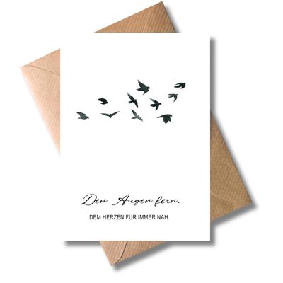 WBdesignz Sympathy Card with Envelope – Far from the Eyes, Forever Close to the Heart – Simple Condolence Card with Birds, A6