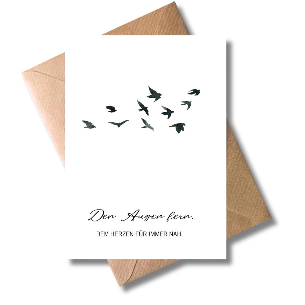 WBdesignz Sympathy Card with Envelope – Far from the Eyes, Forever Close to the Heart – Simple Condolence Card with Birds, A6