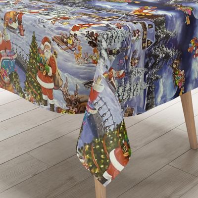 KEVKUS K25C Christmas Winter Village Oilcloth Tablecloth, Oval 140 x 320 cm, Raw Cut Edge