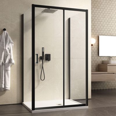 AGATA Three-Sided Shower Enclosure, Black Profiles, Sliding Door, H195, 6 mm, 75x100x75