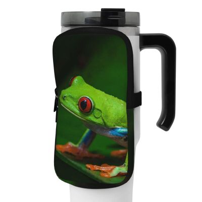 OUSIKA Red-Eyed Tree Frog Print Water Bottle Pouch, Tumbler Pouch with Zipper and Belt Bag, Black, M