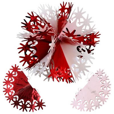 HOVUK Hanging Christmas Decorations, Wall Decor, Foil Garland, Bells, Balls and Snowflakes, Red/White, 30 cm Ball