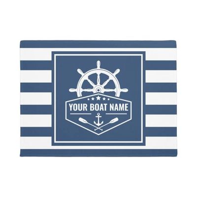 Personalized Indoor Doormat, Nautical Beach House Family Name, Blue Welcome Mat, Gift