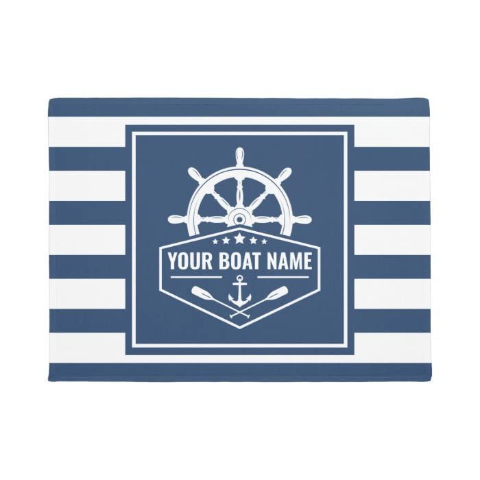 Personalized Indoor Doormat, Nautical Beach House Family Name, Blue Welcome Mat, Gift