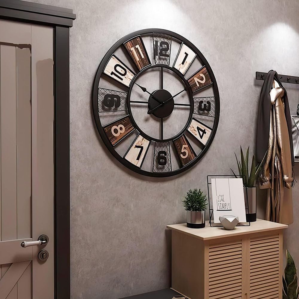 HAODING 60 cm Vintage Metal Wall Clock