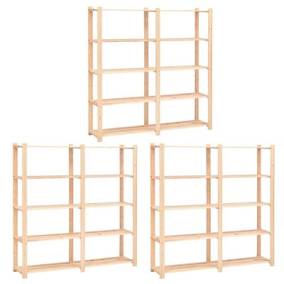 Homgoday 5-Tier Storage Shelving Unit, 3 Pieces, 170 x 38 x 170 cm, Solid Pine, 500 kg