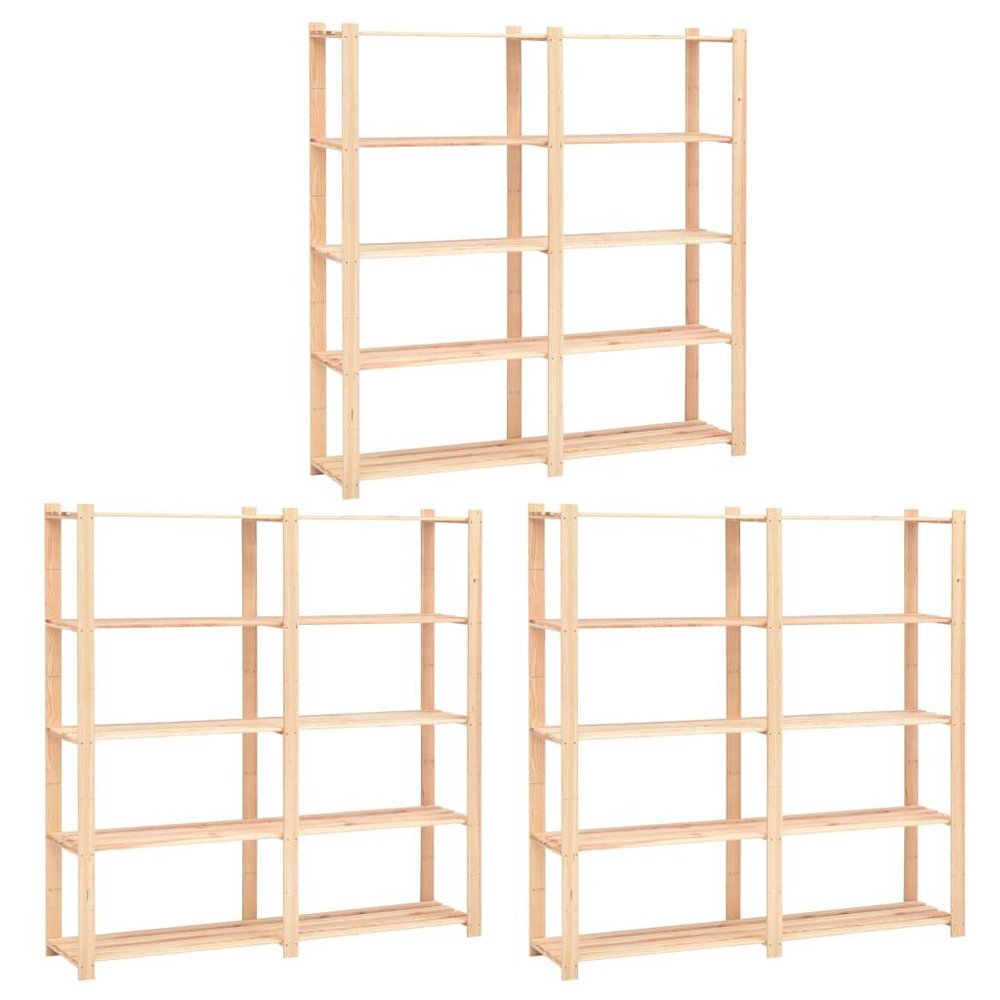 Homgoday 5-Tier Storage Shelving Unit, 3 Pieces, 170 x 38 x 170 cm, Solid Pine, 500 kg