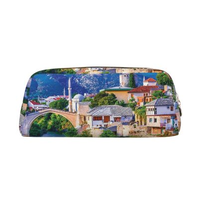 AdaNti Old Europe Bridge Print Pencil Bag, Waterproof Zipper Case, Gold