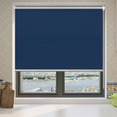 Double Roller Blind, No-Drill Clip-On, 80 x 240 cm, Room-Darkening, Dark Blue