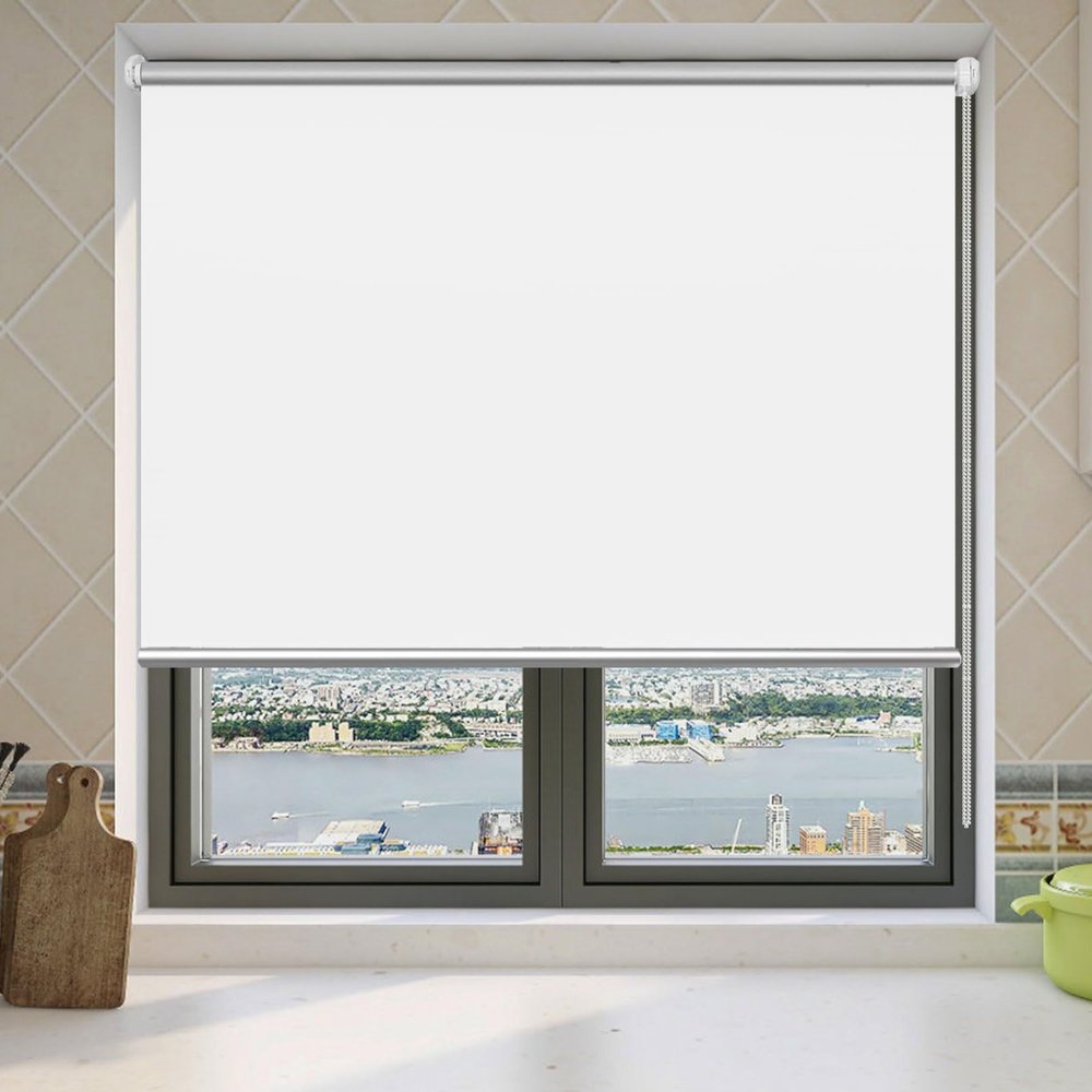 Double Roller Blind, No-Drill Clamp Fit, 115 x 230 cm, Blackout, White
