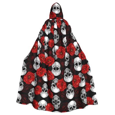 FAIRAH Halloween Skull Print Hooded Cloak for Women and Men