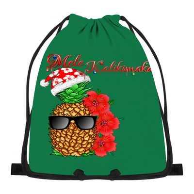 874 Merry Christmas Pineapple Mele Kalikimaka Hawaiian Drawstring Gym Bag, 36 x 42 cm