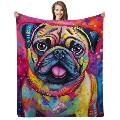 ALIFAFA Pug Throw Blanket, Colorful Pug Design