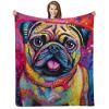 ALIFAFA Pug Throw Blanket, Colorful Pug Design view 1