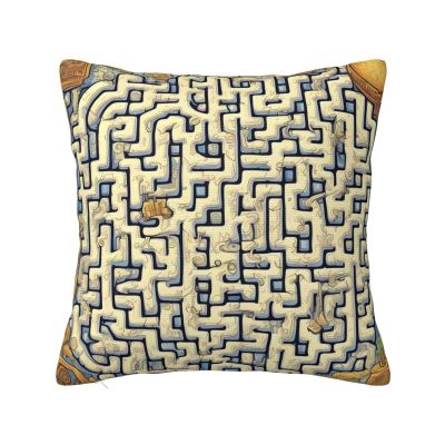 AthuAh Labyrinth Treasure Map Square Pillow Cover, Soft Polyester, 12 x 12 in