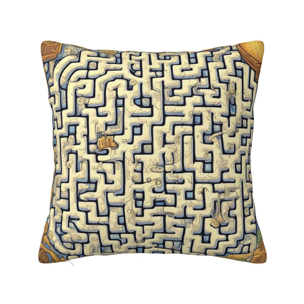 AthuAh Labyrinth Treasure Map Square Pillow Cover, Soft Polyester, 12 x 12 in