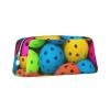 Pickleball Pattern Printed Leather Pencil Case and Travel Makeup Bag, Silver view 2