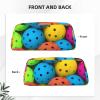 Pickleball Pattern Printed Leather Pencil Case and Travel Makeup Bag, Silver view 3