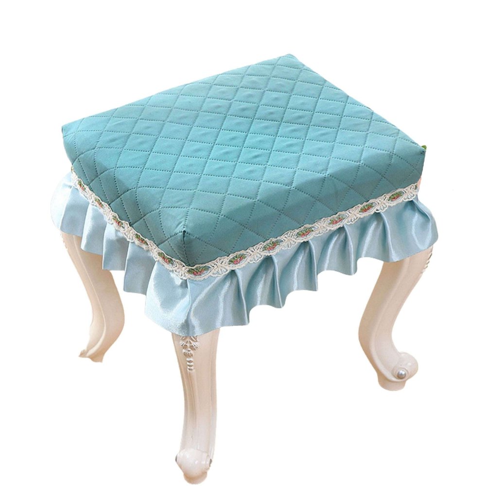 Green Jacquard Vanity Stool Cover with Skirt, 35 x 45 cm
