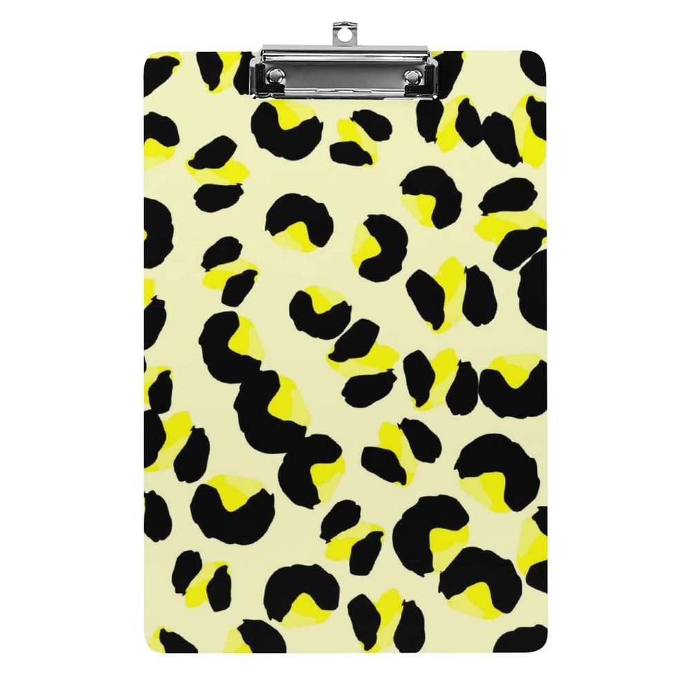 A4 Clipboard, Retro Yellow Leopard Print, Fun Aesthetic Design, 31.8 x 21.6 cm