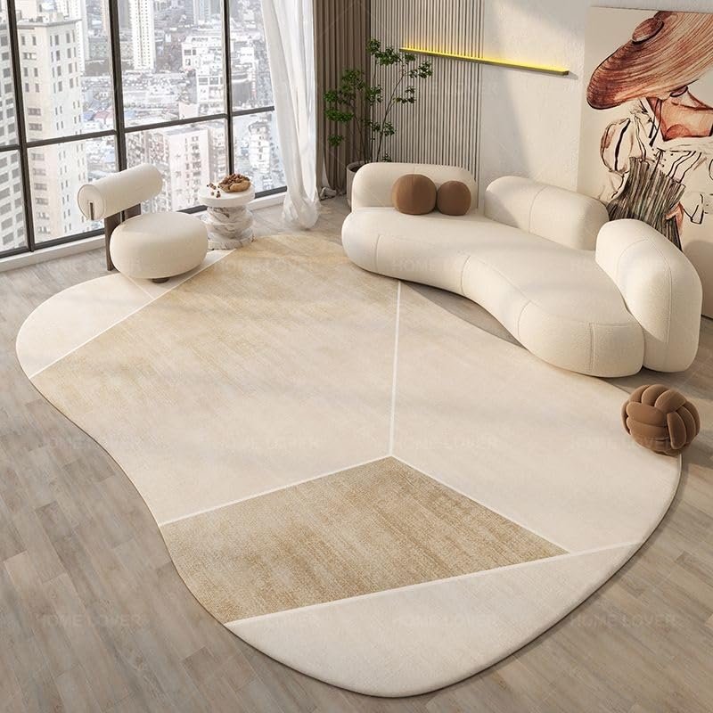 BBAUER Irregular-Shaped Cream Area Rug, Non-Slip Washable Rug for Indoor and Outdoor Use