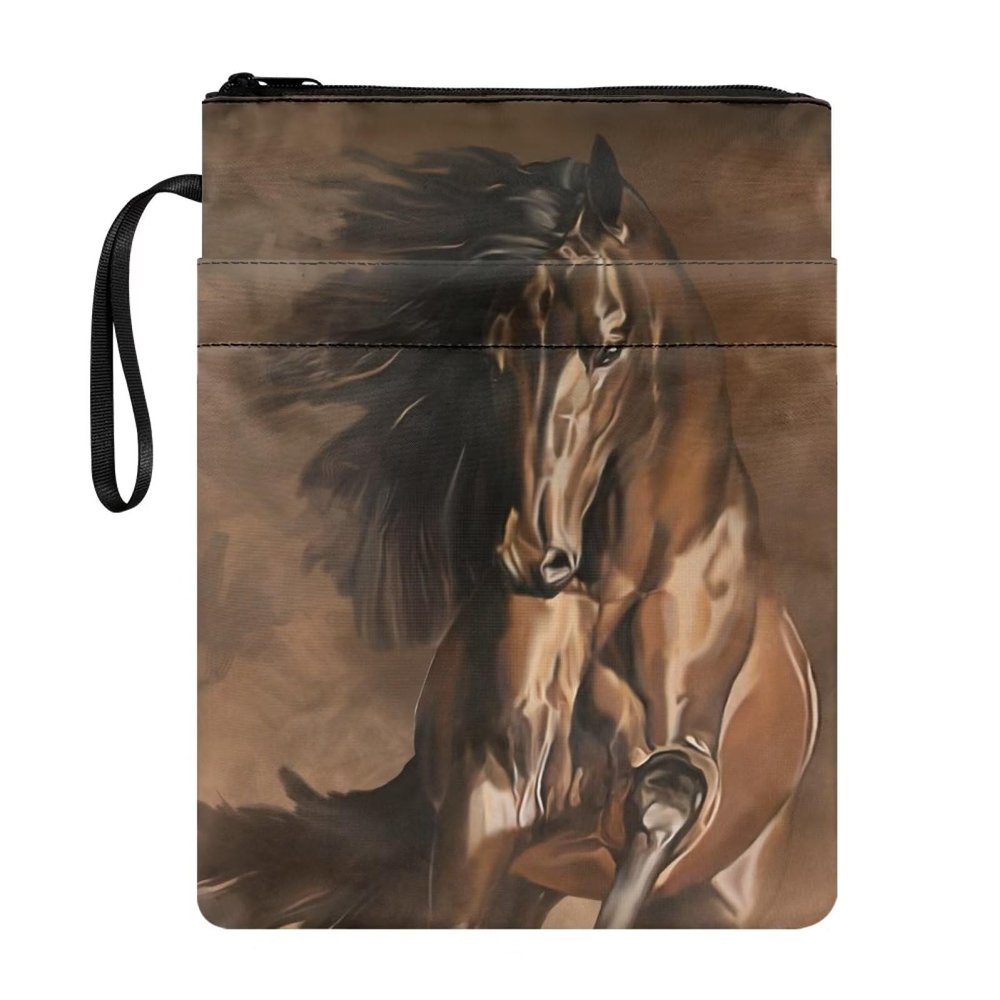 NETILGEN Book Cover for Girls, Brown Horse Design, Zippered, Washable